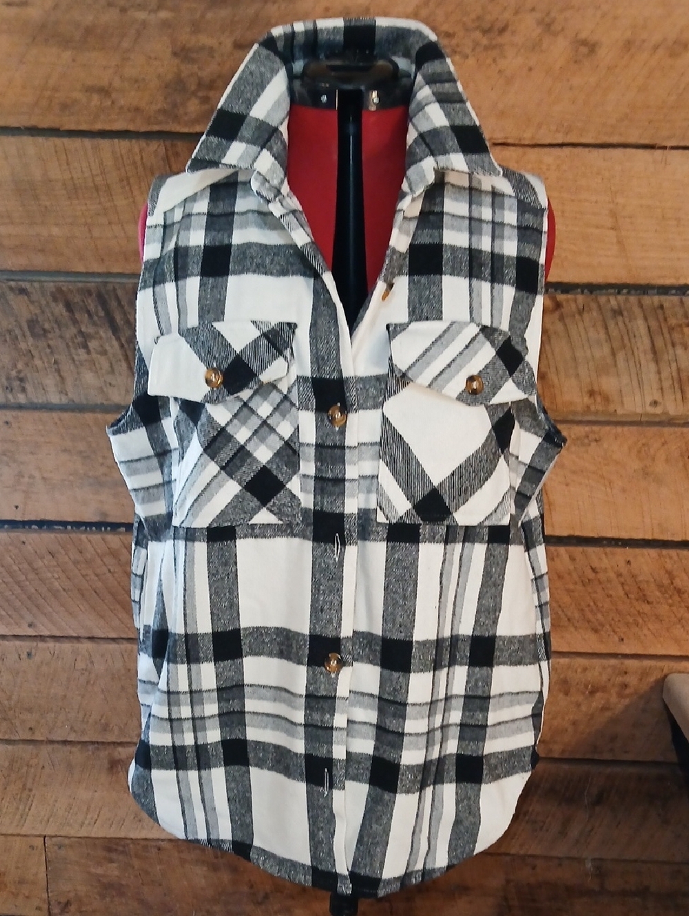 Ci Sono Black and White Plaid Flannel Vest/Sleeveless Shirt Sz L